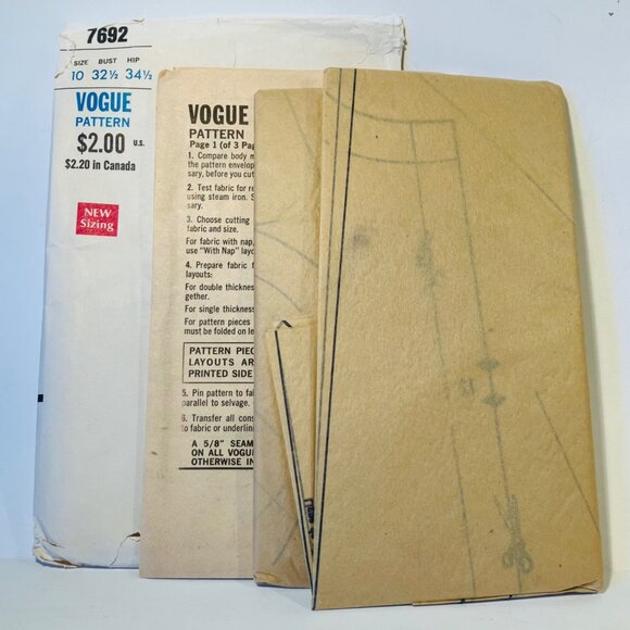 1960s Wrap Dress Tunic Pants Stole Vogue 7692 Size 10 B 32.5 Uncut - Picture 7 of 7